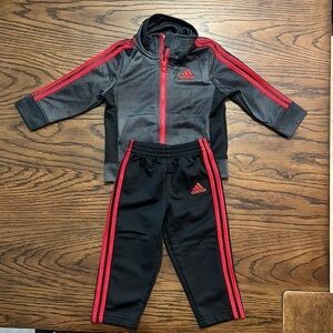 Boy’s Adidas Fill Zip Jacket and Pants Black and Red Size 12 Months